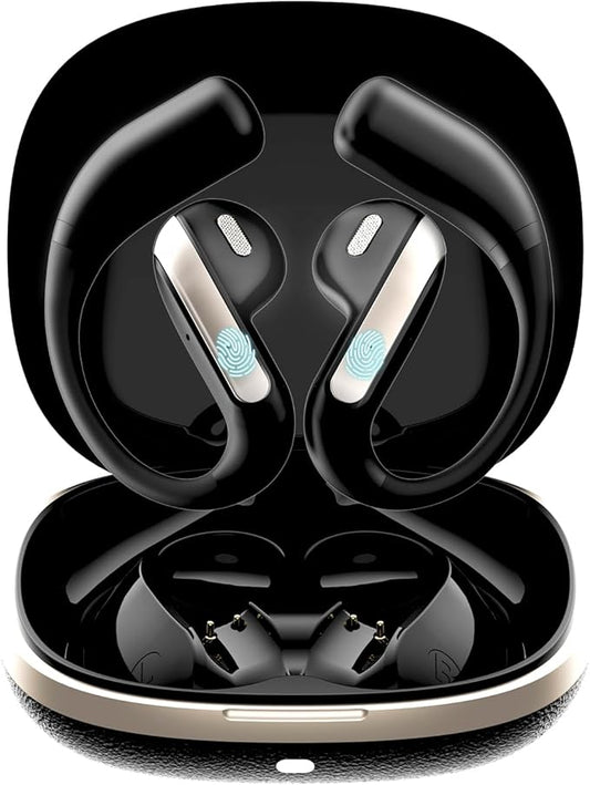 Open Ear Bluetooth 5.3 Earbuds, Wireless Headphones Sport Over Earphones Built-in Mic with Ear Hooks, 58H Playtime Ear Buds Fast Charging, IPX7 Waterproof for Running/Workout-Black