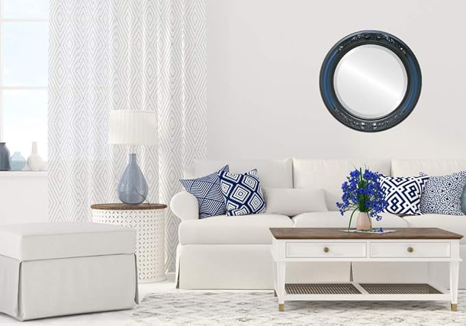 OVALCREST Round Beveled Wall Mirror for Home Decor - Florence Style - Royal Blue - 18x18 Outside Dimensions