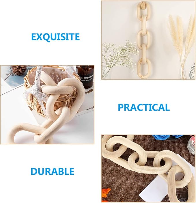 HOLIDYOYO Wood Chain Link Decor Rustic Farmhouse Wall Art Elegant Hanging Ornament for Home Compact Design for Coffee Table Bookshelf Natural Wood Accent for Any