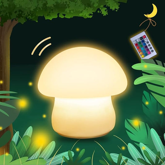 Mushroom Lamp, Rechargeable Night Light, Multi-Color LED Mushroom Nightlight, Dimmable Nightlamp for Breastfeeding, Nursery Squishy Silicone Lamp for Bedroom(Tap/Remote Control)