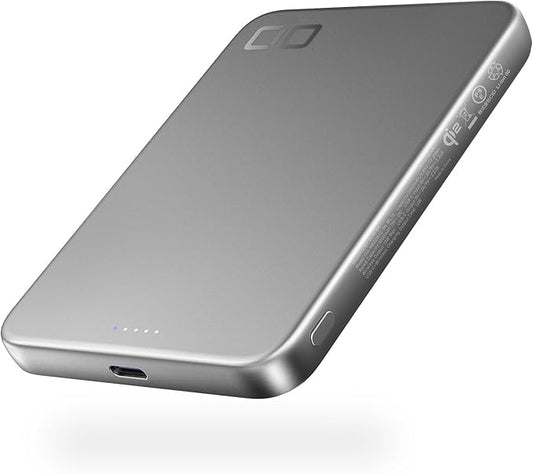 CIO Qi2 Magsafe Charger, 5000mAh Ultra-Slim Magnetic Wireless Charger iPhone, Magsafe Battery Pack, 15W Wireless + 20W USB-C PD iPhone Magnetic Fast SMARTCOBY Slim 5K (Silver, Safety Model)