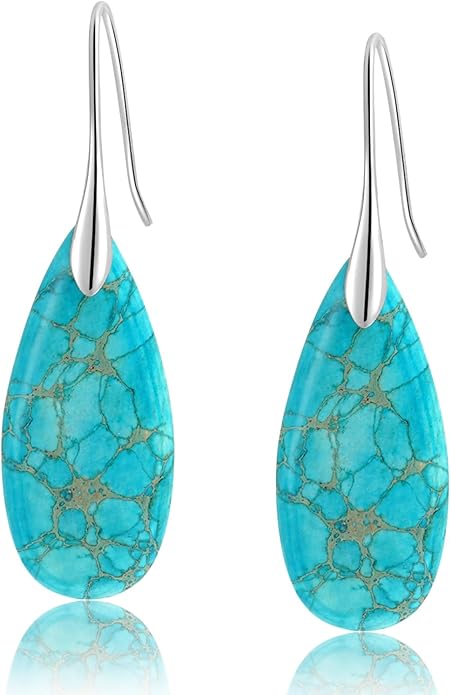 Natural Healing Stone Fishhoop Dangle Drop Earrings Statement Gold silver earrings