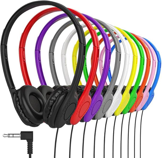 Maeline Adjustable 3.5mm Headphones with Leather Cushions (10 Pack)