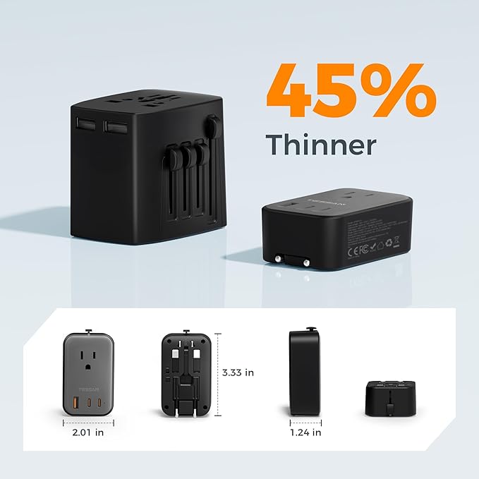 TESSAN Travel Adapter PD 20W, International Power Adapter 2 USB C 1 USB A, Ultra Thin Universal Plug Adaptor Worldwide Outlet for US to European UK Italy Spain New Zealand (Type C G A I)
