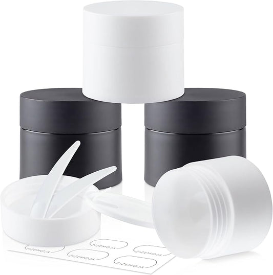 Travel Size Containers, Small Plastic Containers with Lids, 20 Gram Travel Container for Creams, Lotion, Toiletries, Makeup (2PCS Black and 2PCS White Plastic Jars)