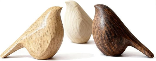 Natural Wood Bird Trio 4.1”L Set of 3 – Small Bird Sculptures & Animal Statues, Hand-Finished Modern Coffee Table Shelf Decor, Gift-Ready (3, Mixed)