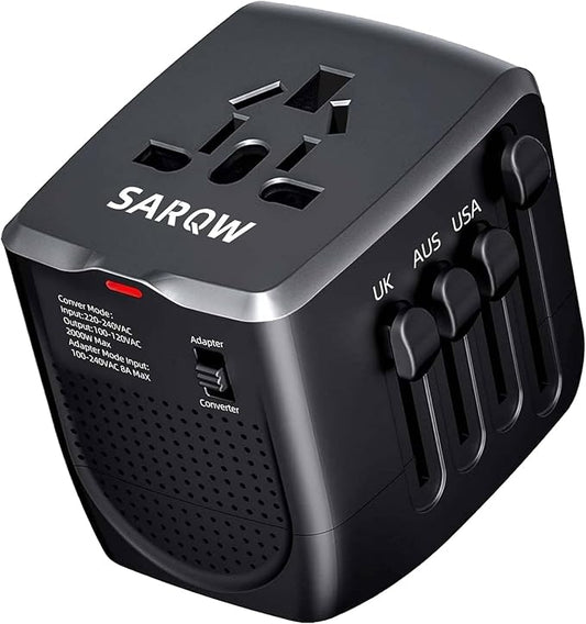 Travel Converter Adapter Voltage Converter That Steps Down 220 Volts to 110 Volts for use in Over 200 Countries,Including The U.S., U.K., Europe, and Australia