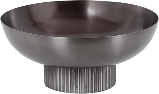 Kate and Laurel Rooks Ribbed Decorative Metal Bowl, 12 Inch Diameter, Gray Gunmetal, Modern Raised Fruit Bowl for Kitchen Counter or Use as a Key Bowl for an Entryway Table