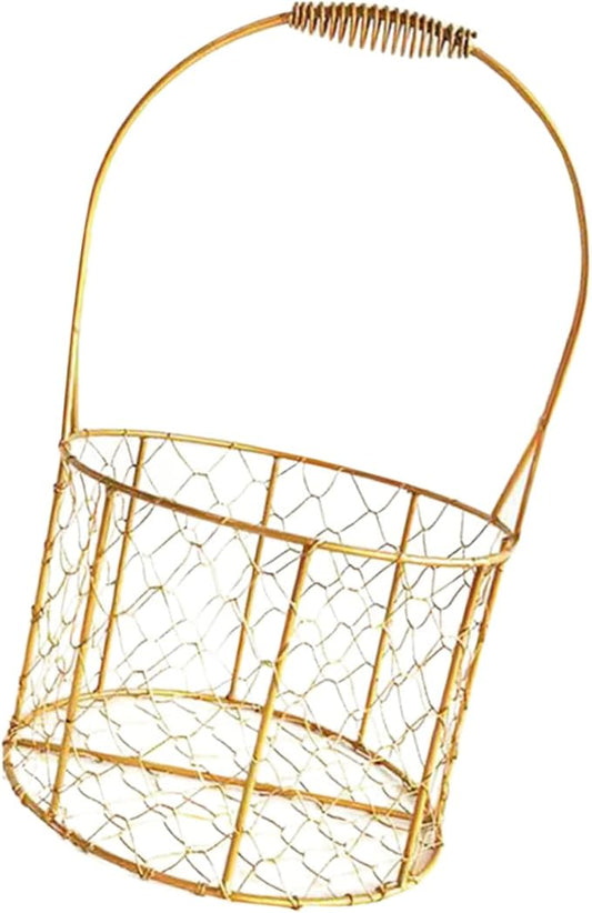 Zerodeko Decorative Iron Wire Basket with Handle Round Storage Basket for Wedding Home Organization Flower Girl Fruits and Elegant