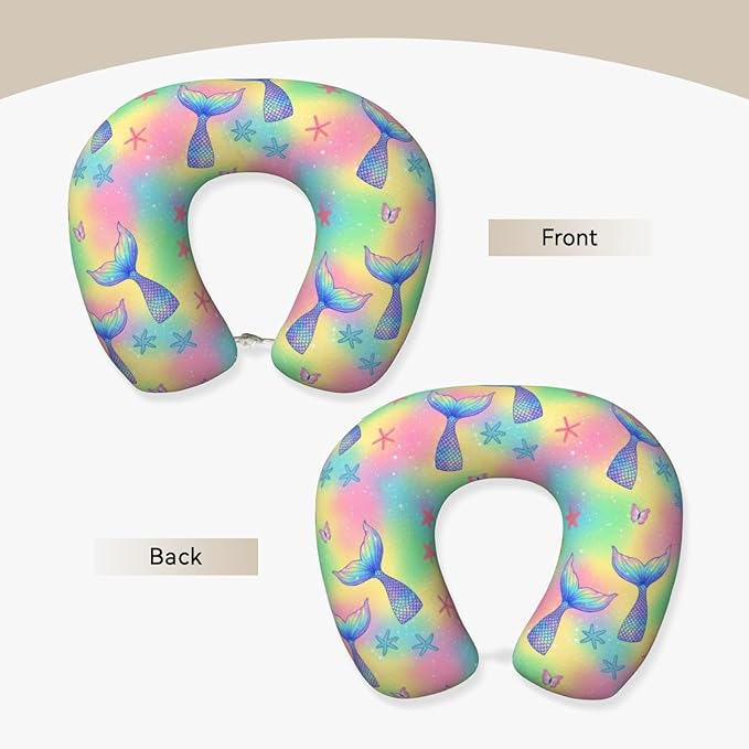 Neck Pillow Memory Foam Chin Cushion with Breathable Cover Magic Glitter Pink Mermaid Tail, Cute Airplane Car Pillows for Office Head Pain Relief