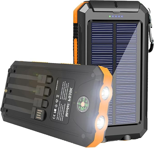 YELOMIN Solar Charger, 20000mAh Portable Type-C Solar Power Bank with 4 Cables, Waterproof Battery Pack, Outdoor External Backup Power Charger Six Outputs/LED Flashlights, Perfect for Camping Travel