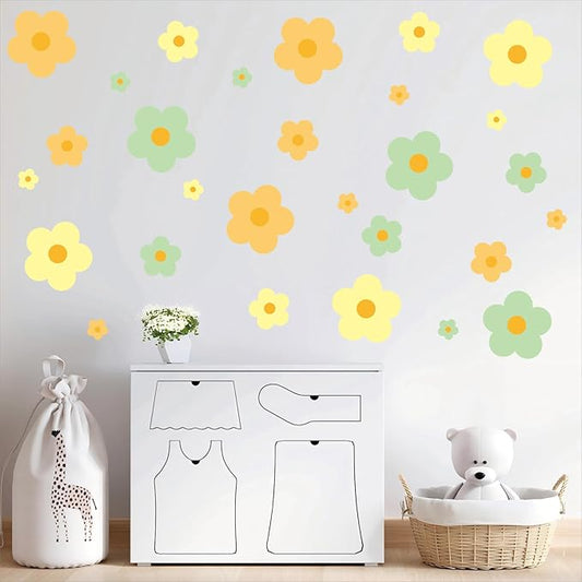 81 Pieces Wall Decal Flower Stickers - Removable Peel & Stick Wall Decals for Kids' Girls Room Decor(Orange, Yellow, Green)