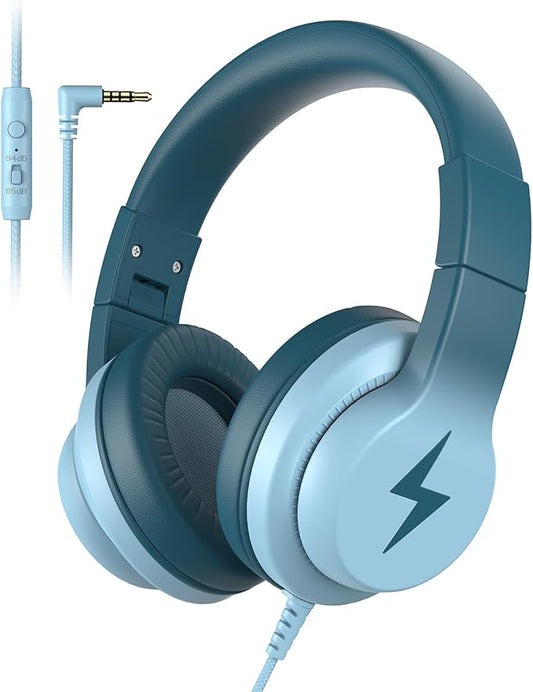 Kids Headphones, Wired Headphones for Kids Over Ear with Microphone, 85/94dB Volume Limiter Headphone for Girls Boys, Foldable Headphone for Learning & Entertainment, Gradient Green