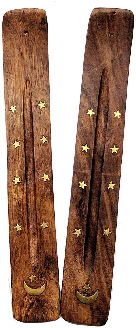 Yajna Traditional-Handmade-Burner Wooden-Incense-Strip-Holder Ash-Catcher-Stand for-Aromatherapy-Meditation-Yoga (Incense Strip Holder 10 inch(2 pcs))
