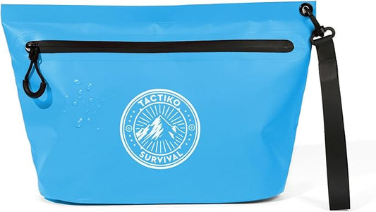 Tactiko 3L Water Resistant Pouch - Waterproof Material w/Splashproof Zipper - Hold All Zipper Bag for Storage, Toiletries,Travel, Beach, Cruise, Home (Blue)