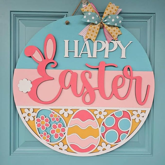Happy Retro Eggs Door Hanger, Colorful Vintage Egg Entry Decoration, Spring Porch Display, Charming Seasonal Wall Accent, Holiday Design For Front Door Styling Doorsign_281125_SR6_8