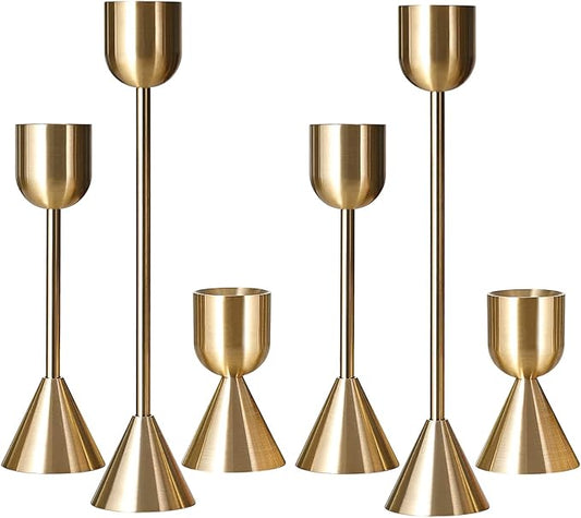 Brass Gold Candlestick Holder - Set of 6 Taper Candle Holder, Vintage Decorative Centerpiece for Table Mantel Wedding Housewarming Gift