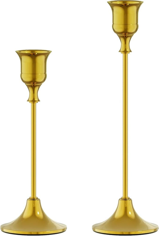 FSyueyun Gold Candle Holders Set of 2, Elegant Metal Candlestick Holders for Vintage Taper Candle Holders, Perfect for Table Centerpieces, Fireplace Mantels, Home Decor, Weddings and Party Decorations