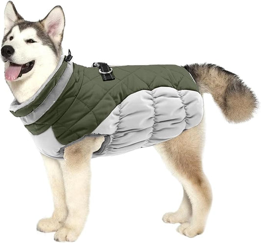 Lelepet Dog Coat Warm Dog Winter Coat Waterproof Dogs Jacket with Harness Built in Reflective Pet Fleece Vest Zip-Up Cold Weather Coats for Extra Large Dogs Turtleneck Windproof Coats Great Dane 3XL