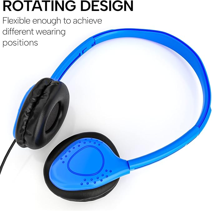 Maeline Bulk Classroom Student Headphones On Ear Stereo Headphones Adjustable Band & Faux Leather Cushions for Kids Online Learning, Library, School, Travel - 3.5mm Plug - 400 Pack - Multi Colors