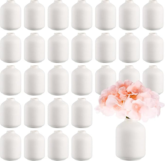 Tioncy 30 Set 3.9"*2.76" White Ceramic Bud Vases Bulk Valentine's Day Decoration Boho Wedding Centerpieces White Ceramic Vases for Dry Flowers Pampas Grass Home DIY Wedding Table Decor (Stylish)
