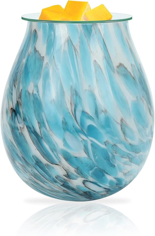 Glass Wax melt Warmer,Electric melt Burner,Romantic Aroma Warmer for Essential Oils Burner & Premium Wax Melts Burner.(Light Blue)