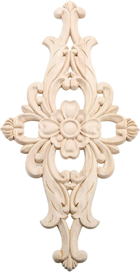 MUXSAM Wood Carved Appliques Furniture Decorative Onlays, 1Pc Unpainted DIY Center Carving Decal for Door Wall Ceiling Cabinet Dresser Mirror Bed Mantel Bench Decoration, 40x20cm/15.75"x7.87"