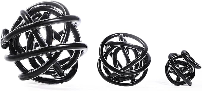 Luxury Lane Hand Blown Infinity Knot Sommerso Decorative Glass Ball for Bowls Home Decor 4 inch Tall Orbit Centerpiece Table Decoration Sculpture Black