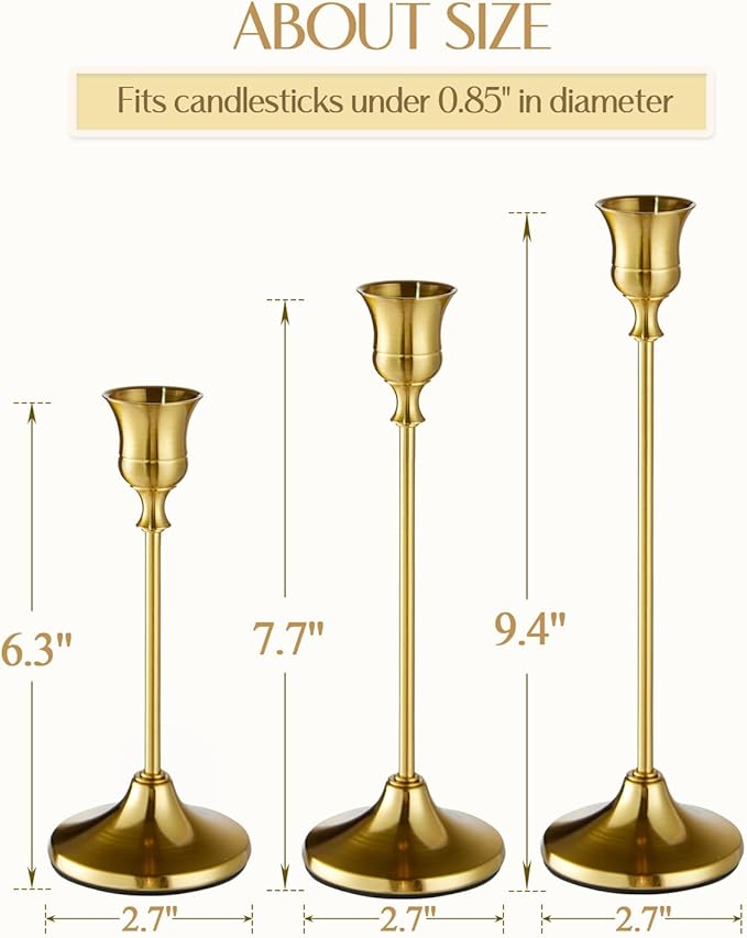 Willceka Gold Candlestick Holders, Taper Candle Holders, Set of 6 Brass Candle Holder Set, Vintage Table Centerpiece for Wedding Christmas Holiday