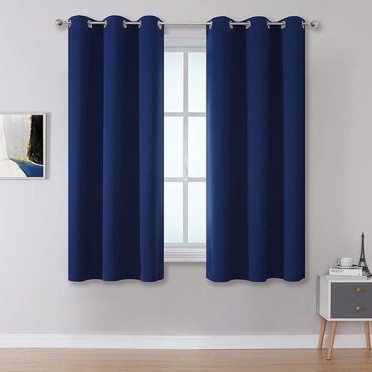 DUALIFE Navy Blue Blackout Curtains 45 Inch Length for Bedroom Thermal Insulated Blue Solid Window Drapes with Grommet Curtains Panels for Living Room Boys Kids Room 38x45 Inches Long