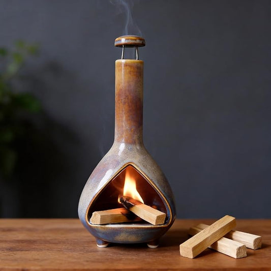 Ceramic Palo Santo Holder - High Temperature 1200°C Mini Chiminea for Sage, Incense & Palo Santo Sticks - Elegant Gradient Glaze Design for Energy Cleansing, Yoga, Meditation & Aromatherapy