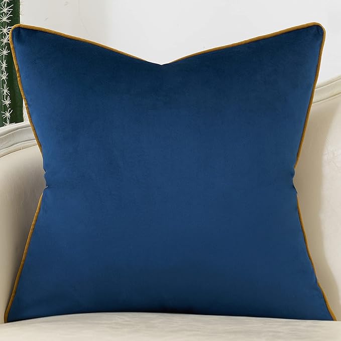 Avigers 18 x 18 Inch Navy Blue Gold Striped Geometric Lines Embroidery Velvet Cushion Case Luxury Modern Throw Pillow Cover Decorative Pillow for Couch Living Room Bedroom Car 45 x 45cm