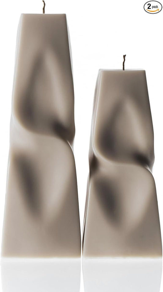 LAWA Twisted Pyramid Candle - Beautiful Handmade Pillar Soy Wax Elegant Aesthetic Candle Housewarming Gift Home Room Shelf Decor Idea (Set of 2) (Moon Gray)