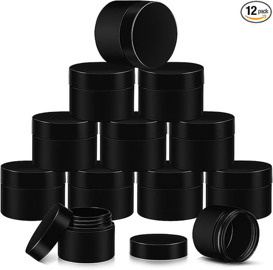SATINIOR 12 Pack 1 oz Plastic Container Jars with Lids Round Clear Travel Cosmetic Container Slime Jar for Toiletries, Lotion, Cream, Ointment, Makeup, Rhinestone, Sample, Kitchen Storage(Pure Black)