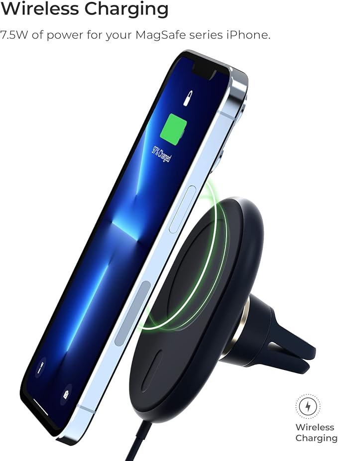 iOttie Velox Magnetic Wireless Charging Air Vent Car Phone Mount. Compatible with MagSafe iPhones including iPhone 12/13/14/15/16/17 Series (Car Charger Included)
