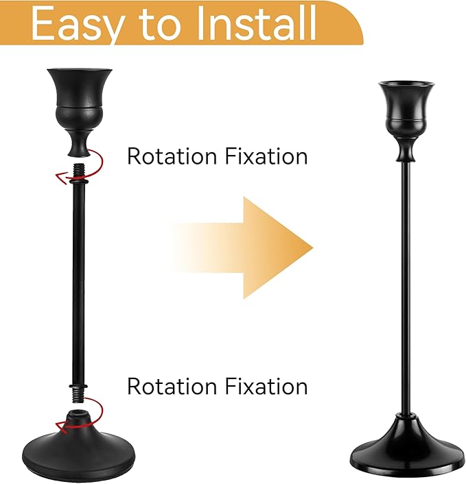 Taper Candle Holders, Tall Vintage Metal Candlestick Holders, 6 PCS Black Candle Sticks Holders for Home Decor Table Centerpiece Wedding Housewarming Festival, Black, 2 Sets (6 pcs)