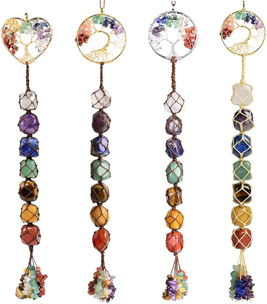 Anjiucc 7 Chakra Stone Healing Crystal Tree of Life Wall Hanging Home Interior Decoration，Window Decoration，Yoga Meditation