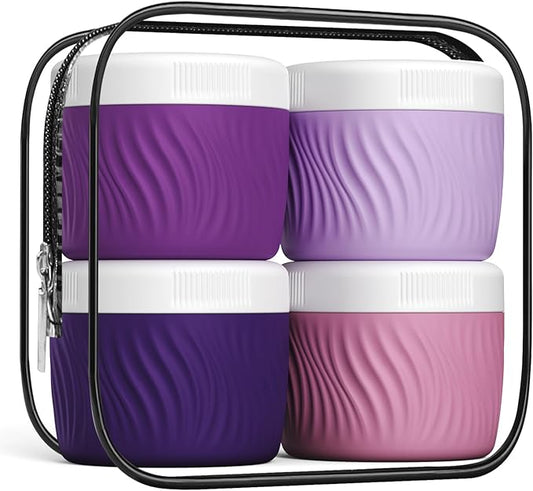 Travel Containers for Toiletries, Silicone Cream Jars BPA-Free, TSA Approved 3oz Travel Size Containers, Leak-proof Portable Size Silicone Jars with Lid for Face Hand Body Cream (4 Pack)