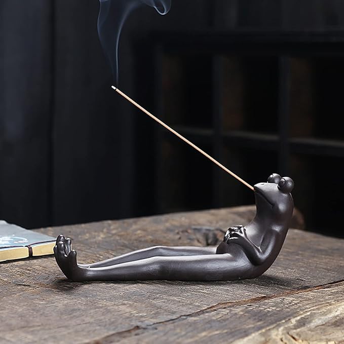 ChangWanna Frog Incense Stick Holder - Ceramic Insence Burner Ash Catcher, Insense Stand with 45 Sandalwood Sticks, Ornament for Aromatherapy/Yoga/Meditation/Home Living Room Office Decor