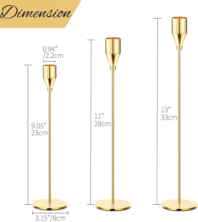 Delicate Light Gold Candlestick Holders of 6 PCS Taper Candle Stick Holders for 3/4" Taper&Led Candle, Elegant Candle Holder for Table Centerpiece/Wedding/Party/Dinning/Anniversary/Decor