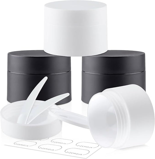 Travel Size Containers, 1OZ Small Plastic Containers with Lids, Travel Container for Creams, Lotion, Toiletries, Makeup (2PCS Black and 2PCS White Plastic Jars)