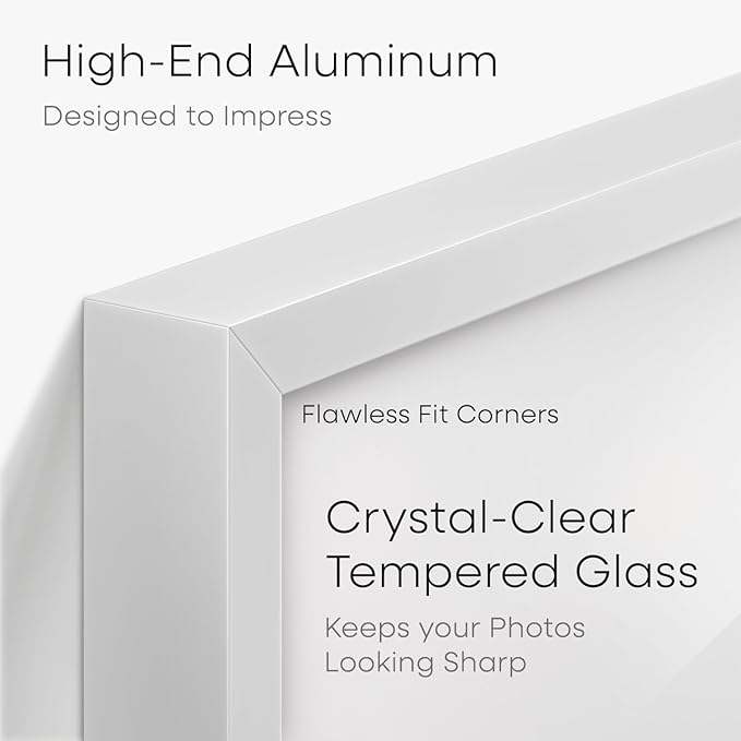 Homeforia 12x16 Picture Frame White, High End Metal 12x16 Poster Frames with Mat 9x12 for Photo, 12 x 16 White Frame Matted to 9 by 12 inch Print, 16x12 Thin Frames, Tempered Glass, Wall Kit, Set of 1