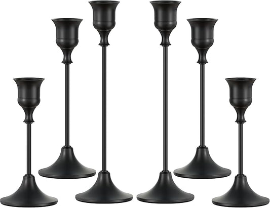 FSyueyun Black Candle Holder Set of 6, Elegant Metal Candlestick Holders for Vintage Taper Candle Holders, Perfect for Table Centerpieces, Fireplace Mantels, Home Decor, Weddings and Party Decorations