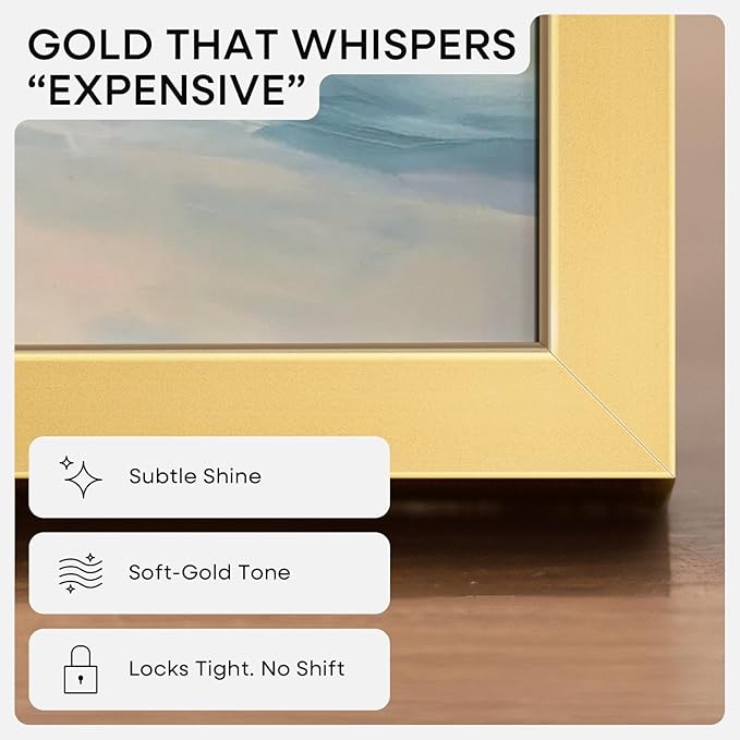 Homeforia 11x17 Picture Frame Gold, High End Metal 11x17 Poster Frames with Mat 8x12 for Photo, 11 x 17 Gold Frame Matted to 8 by 12 Print, 17x11 Thin Hanging Frame, Tempered Glass, Wall Kit, Set of 2