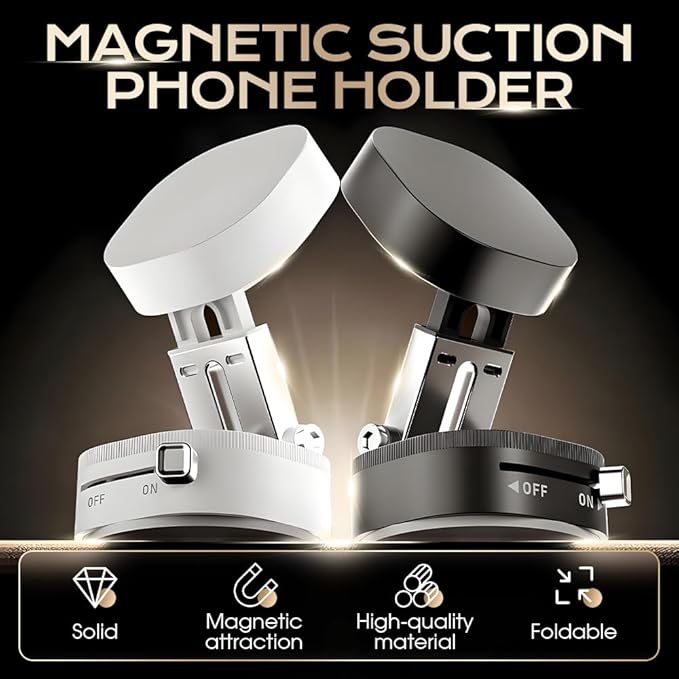 Vacuum Magnetic Suction Phone Holder, 2026 New Vacuum Magnetic Phone Holder, Adjustable Suction Phone Mount, Portable Universal Collapsible Magnetic Phone Stand Car Mount for Smartphones (Pink)