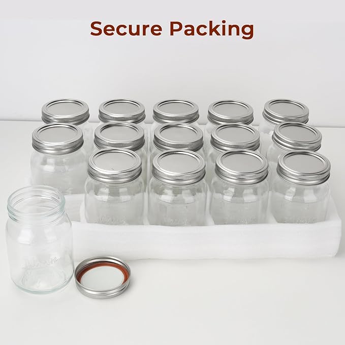 CycleMore 9 Pack 16 oz Mason Jars with Airtight Lids - Embossed Pint Glass Canning Jars for Pickling, Food Storage, Wedding Favors & DIY Crafts - Regular Mouth Design with Labels & Jute String