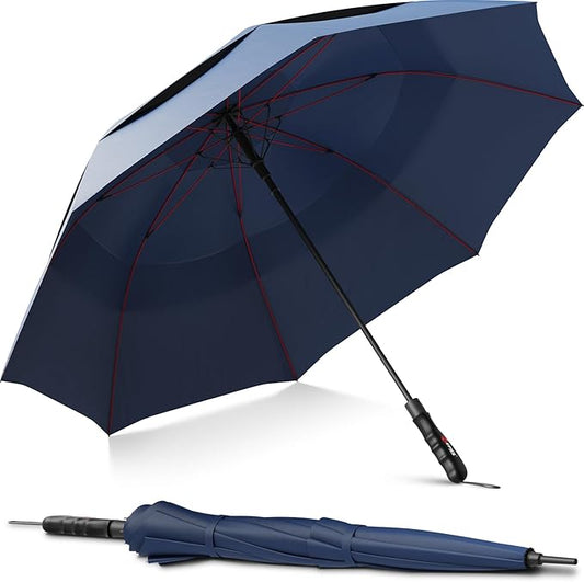 Repel Umbrella Extra Large Windproof Golf Umbrella - Covers 2 People - 60" Wide Vented Double Canopy with Reinforced Fiberglass Ribs, Waterproof Coated Canopy