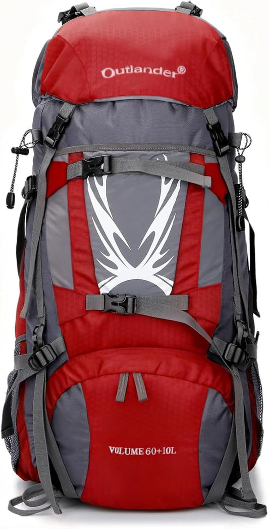 UNISTRENGH 60L Hiking Backpack Internal Frame Mountaineering Camping Backpacking with Rain Cover (Red)