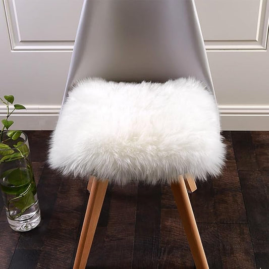 Softlife White Small Faux Fur Sheepskin Throw Rug Fluffy Shag Fur Chair Cover Pad Washable Square Area Rugs for Living Room Bedroom Dorm 20" x 20"