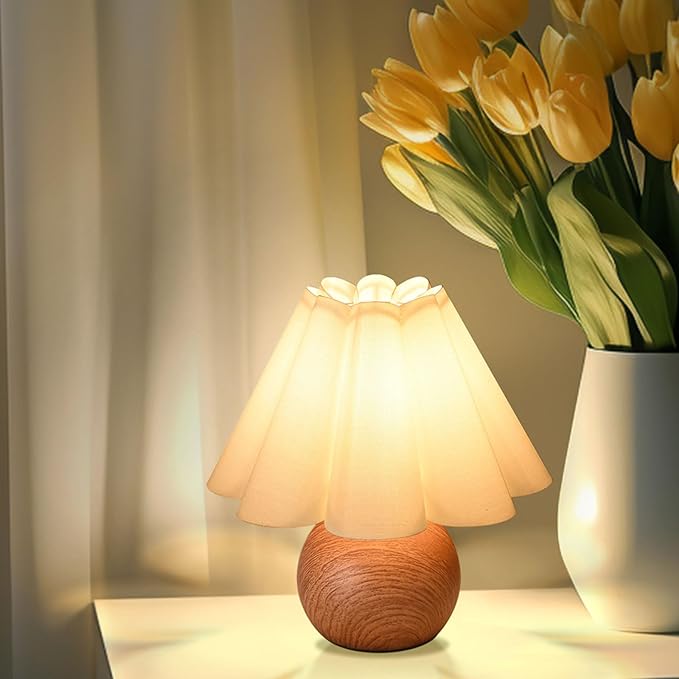 KUNJOULAM Cute Small Table Lamp, Modern Bedside Nightstand Lamp with Beige Lampshade, Metal Base for Bedroom Home Office Decor (Without Buld